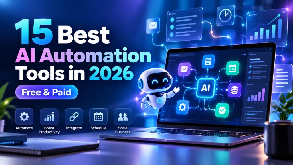 15 best AI workflow automation tools in 2026 — visual guide to no-code workflows, AI agents, triggers, integrations, and productivity