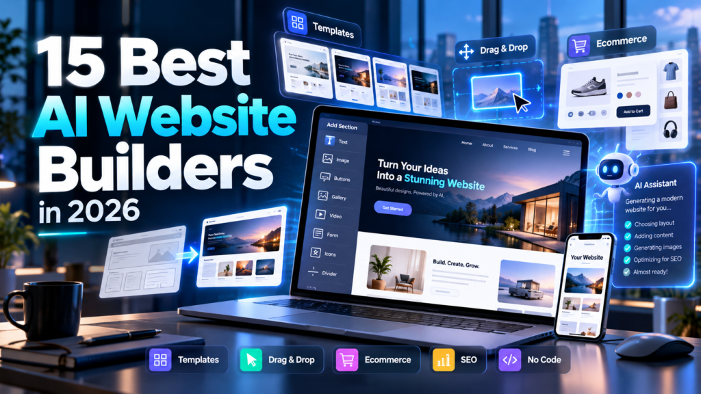 15 best AI website builders in 2026 — AI-powered website design, templates, drag and drop, ecommerce, SEO and no-code tools