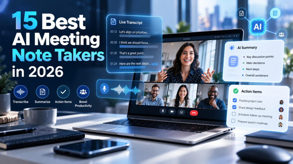 15 best AI meeting note takers in 2026 for Zoom, Google Meet and Teams, featuring AI transcripts, summaries and action items