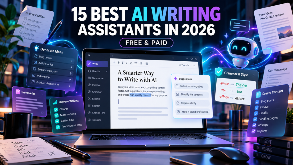 15 best AI writing assistants in 2026 for grammar, rewriting, blog writing, emails, marketing and editing with AI